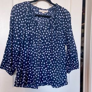 Ann Taylor Loft Petite Navy White Polka Dot Blouse Size PM Medium